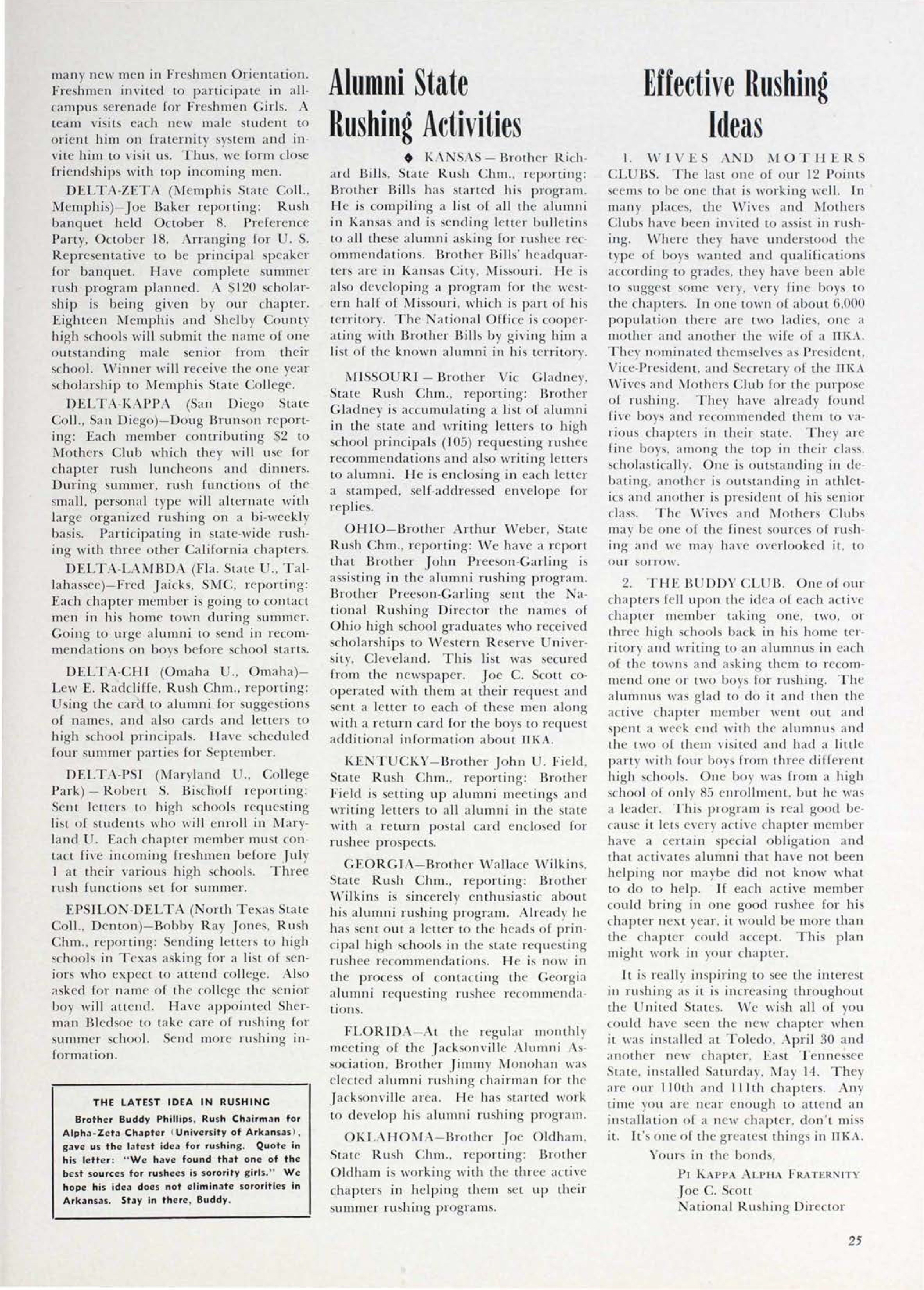 Alumni State Rushing Activities